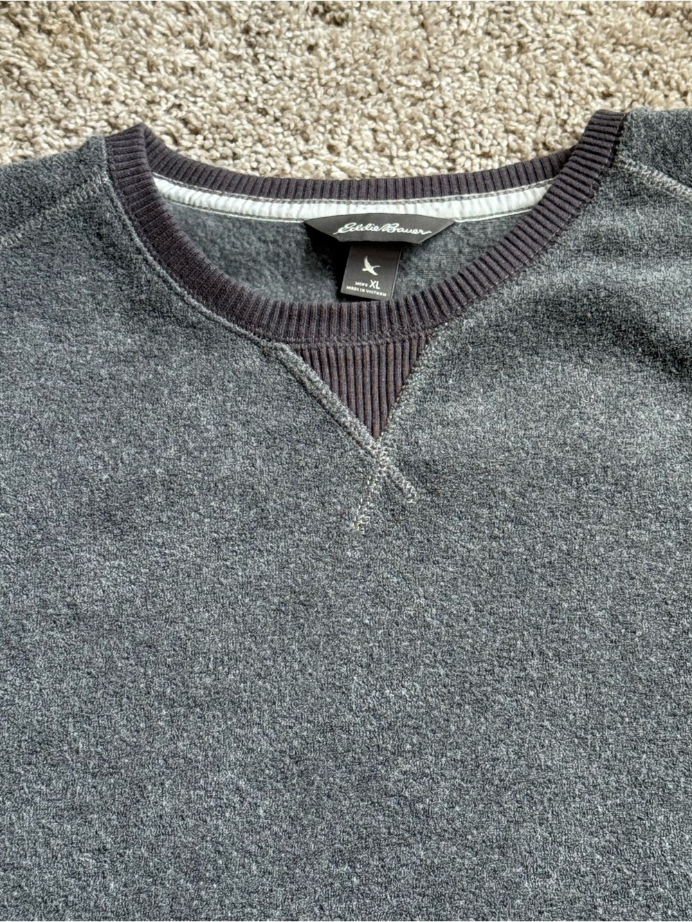 Eddie Bauer Men's Grey Crewneck Sweater - Soft Terry Pullover XL